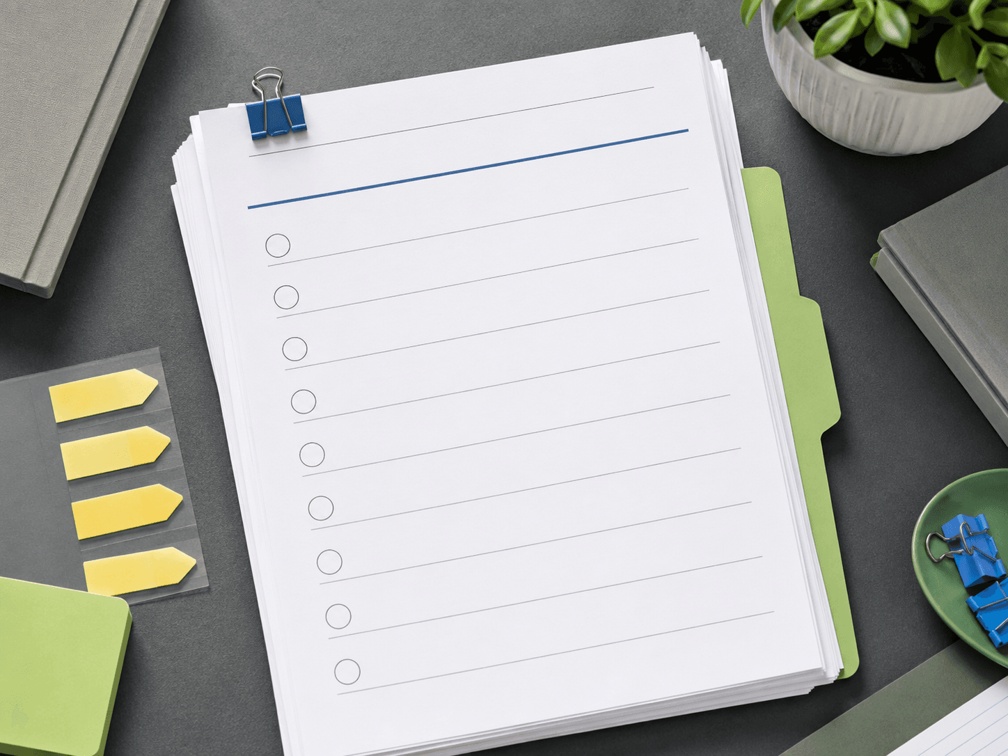Blank professional question list arranged for review