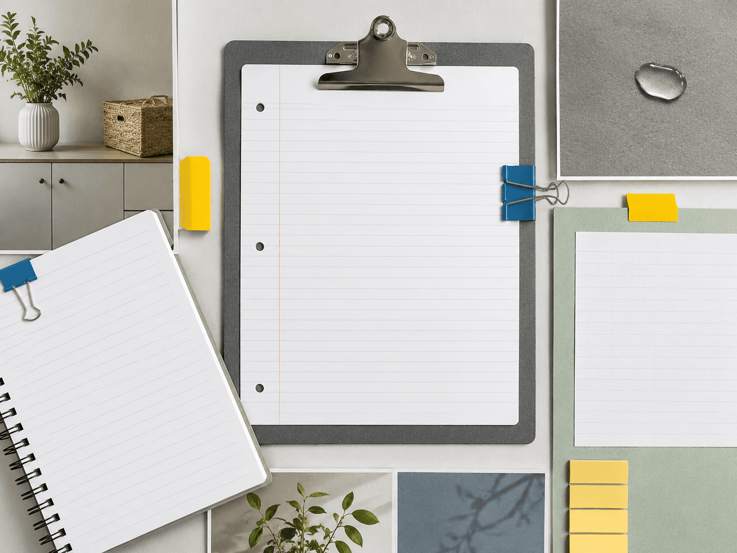 Room observation notes organised on a documentary workspace